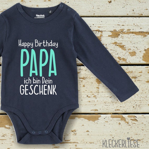 kleckerliese Long Sleeve Baby Bodysuit "Happy Birthday PAPA I am your gift" Baby Bodysuit Boys Girls Long Sleeve Fair Wear