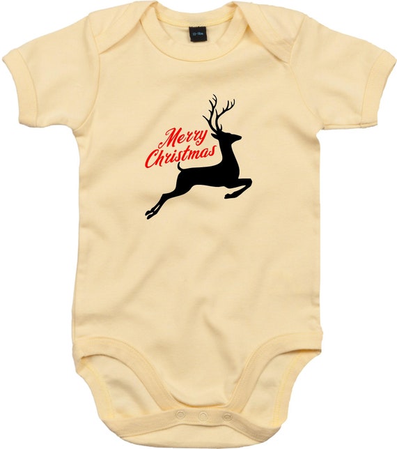 kleckerliese Baby Body "Merry Christmas Rentier" Babybody Strampler Jungen Mädchen Kurzarm