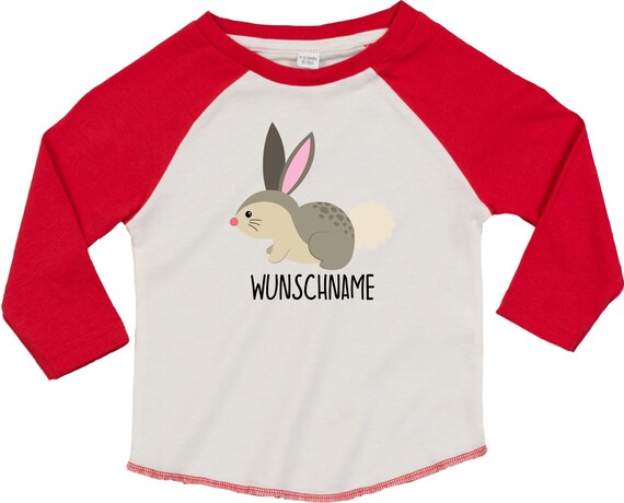 Kleckerliese Baby Kinder T-Shirt mit Wunschnamen Langarmshirt  "Hase" Raglan-Ärmel Jungen Mädchen