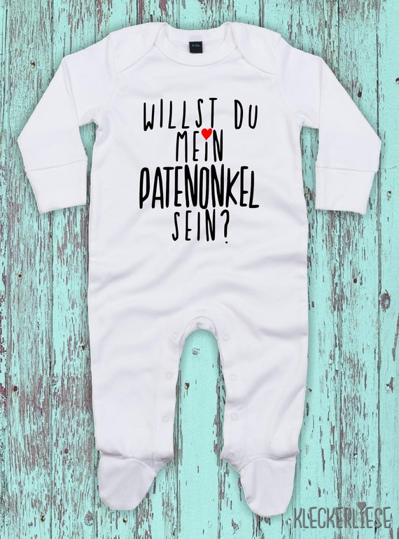 Kleckerliese Baby Schlafanzug "Willst Du Mein Patentonkel Sein?" Sleepsuit Jungen Mädchen