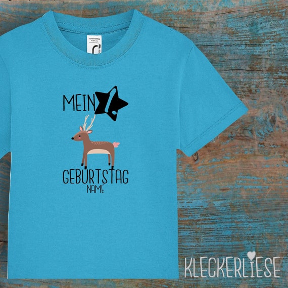 Kinder Baby Shirt mit Wunschname Kleinkind "Mein 1. Geburtstag Reh mit Wunschname" T-Shirt Jungen Mädchen