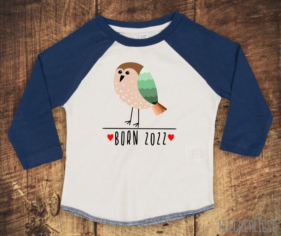 Kleckerliese Baby Kinder T-Shirt Langarmshirt "Born 2022 Tiermotiv Vogel" Raglan-Ärmel Jungen Mädchen