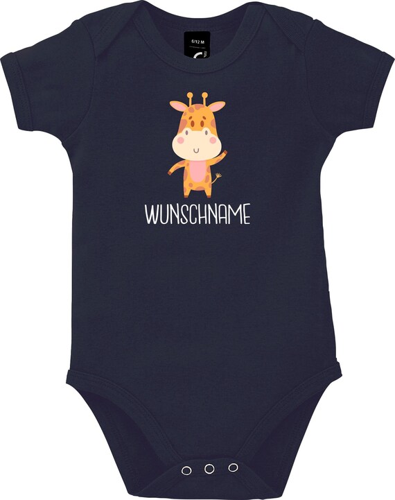 Kleckerliese Baby Body mit Wunschnamen "Tiermotiv mit Wunschnamen Giraffe" Jungen Mädchen Kurzarm mit Aufdruck Motiv