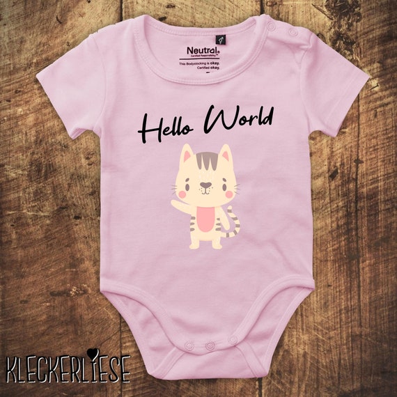 kleckerliese Babybody Body "Hello World Katze" Fair Wear, Bio, Organic Baby Jungen Mädchen