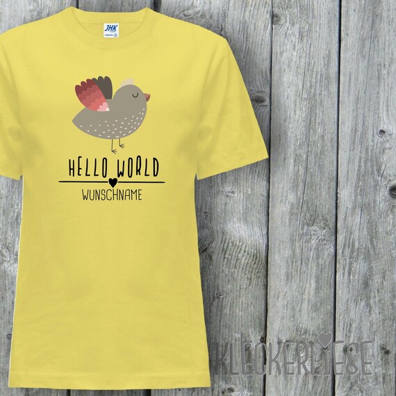 Kinder T-Shirt mit Wunschname "Hello World Vogel Wunschname" Shirt Jungen Mädchen Baby Kind