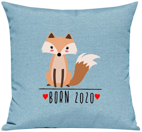 kleckerliese Kissen "Born 2020 Tiermotiv Fuchs" Kissenhülle Deko Sofa Kuschelkissen Dekoidee