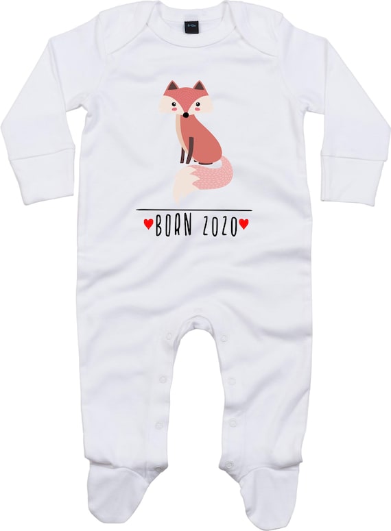 Kleckerliese Baby Schlafanzug "Born 2020 Tiermotiv Fuchs" Sleepsuit Langarm Jungen Mädchen Einteiler Strampler