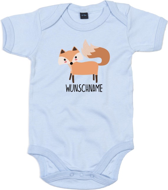 kleckerliese Baby Body "Wunschname Fuchs" Babybody Strampler Jungen Mädchen Kurzarm