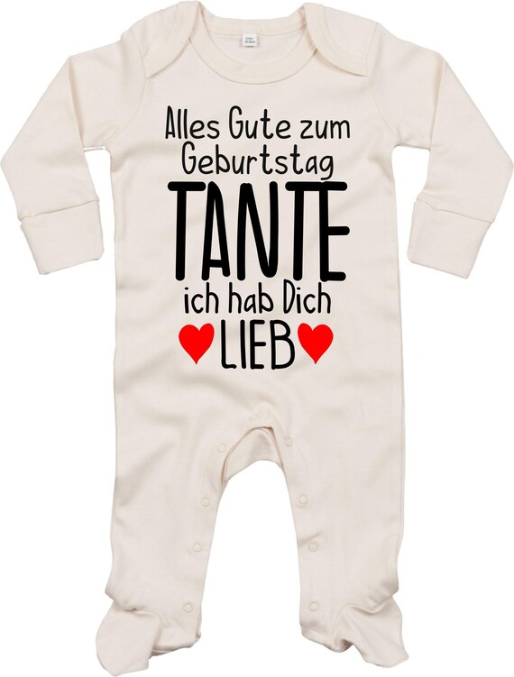 Kleckerliese Baby Schlafanzug "Alles Gute TANTE ich hab Dich Lieb" Sleepsuit Langarm Jungen Mädchen Einteiler Strampler