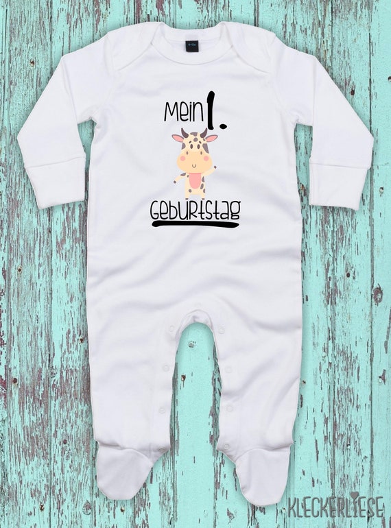Kleckerliese Baby Schlafanzug "Mein 1. Geburtstag Kuh" Sleepsuit Langarm Jungen Mädchen Einteiler Strampler