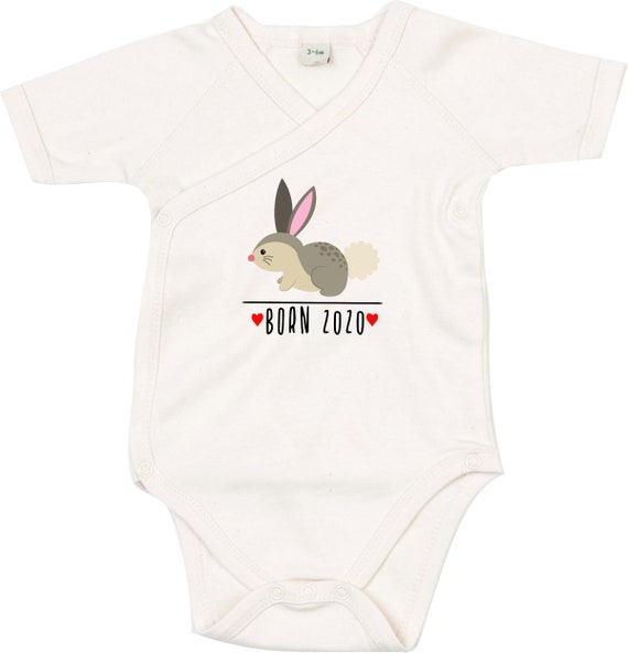 kleckerliese Wickel Baby Body "Born 2020 2021 2022 Tiermotiv Hase " Babybody Strampler Wickelbody Organic Kimono Kurzarm