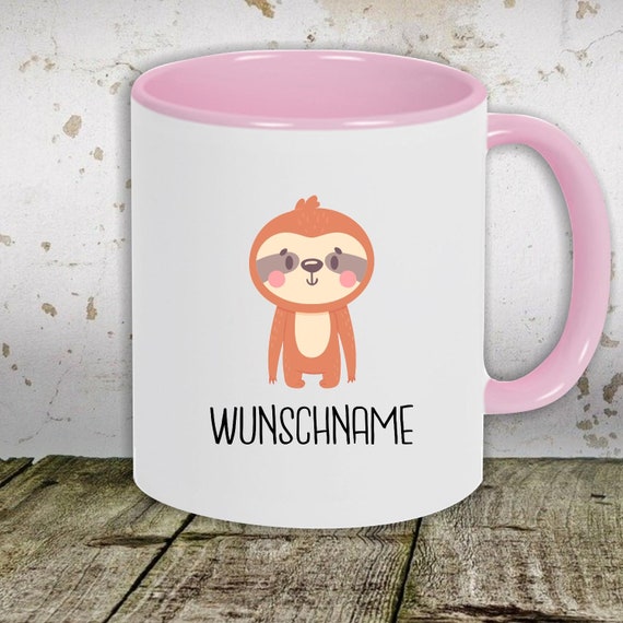 kleckerliese Kindertasse Teetasse Tasse Motiv "Tiermotiv mit Wunschnamen Faultier " mit Wunschnamen Milch Kakao Kaffeetasse