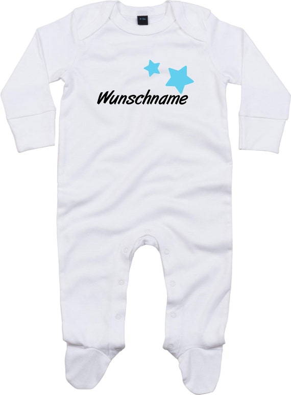 Kleckerliese Baby Schlafanzug mit Wunschnamen "Name Wunschname Sterne" Sleepsuit Langarm Jungen Mädchen Einteiler Strampler