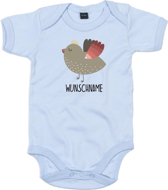 kleckerliese Baby Body "Wunschname Vogel" Babybody Strampler Jungen Mädchen Kurzarm