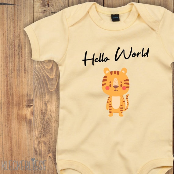 Baby Body "Hello World Tiger" Babybody Strampler Jungen Mädchen Kurzarm