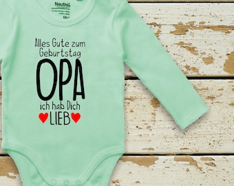 kleckerliese Long Sleeve Baby Bodysuit "Happy Birthday Grandpa, I Love You" Baby Bodysuit Boys Girls Long Sleeve Fair Wear