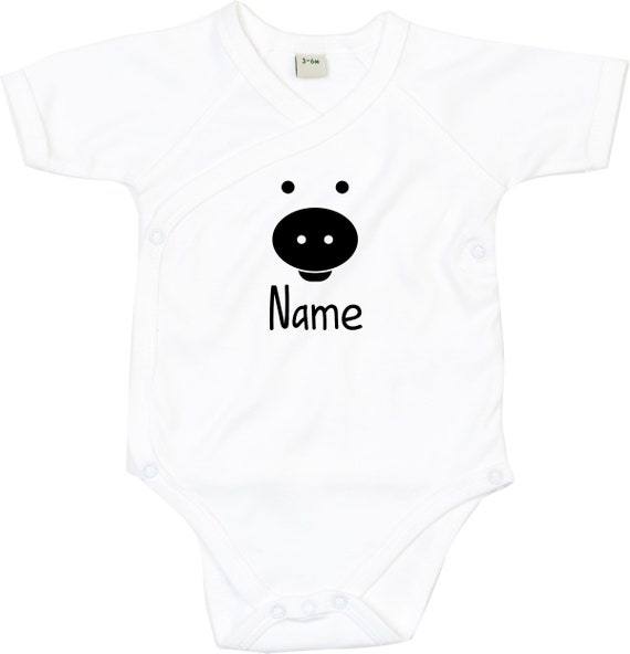 kleckerliese Wickel Baby Body "Tiere Schwein Ferkel Pig Wunschname" Babybody Strampler Wickelbody Organic Kimono Kurzarm