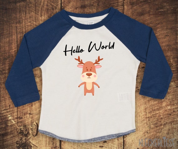 Kleckerliese Baby Kinder T-Shirt Langarmshirt "Hello World Elch" Raglan-Ärmel Jungen Mädchen