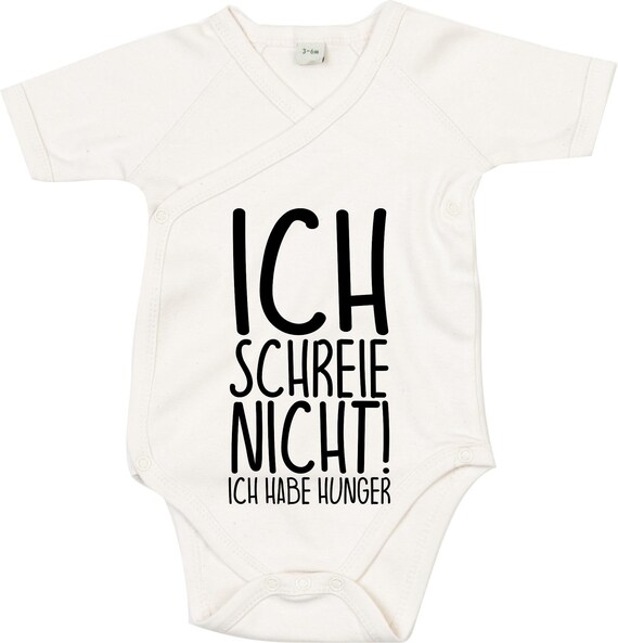 kleckerliese Wickel Baby Body "Ich schreie nicht! Ich habe Hunger" Babybody Strampler Wickelbody Organic Kimono Kurzarm