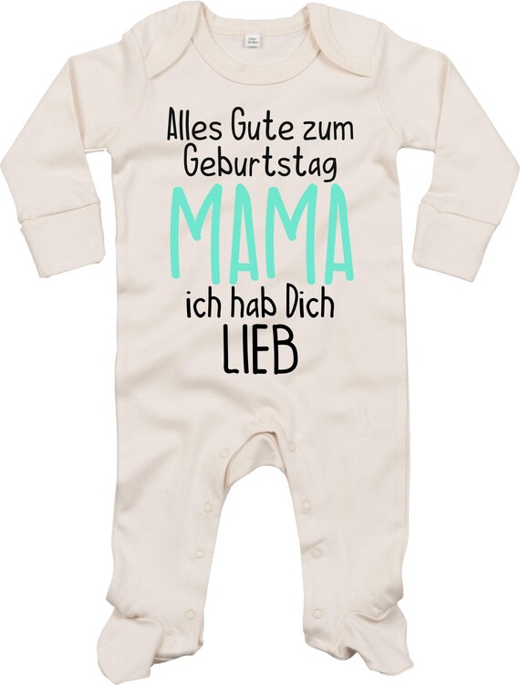 Kleckerliese Baby Schlafanzug "Alles Gute MAMA ich hab Dich Lieb" Sleepsuit Langarm Jungen Mädchen Einteiler Strampler