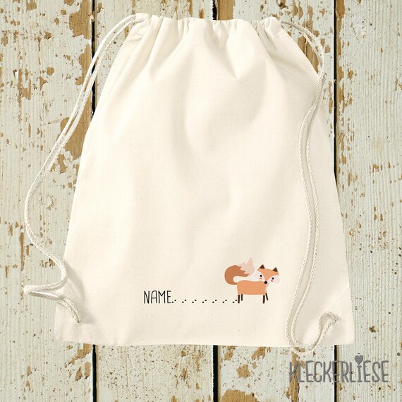 Kleckerliese gym bag "desired name fox with trace name fox" animals nature forest meadow" backpack fabric bag daycare school enrollment 27 colors