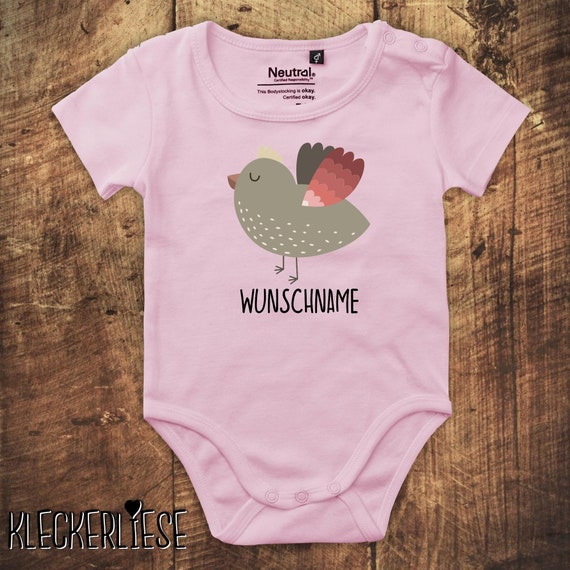 kleckerliese Babybody Body "Wunschname Vogel" Fair Wear