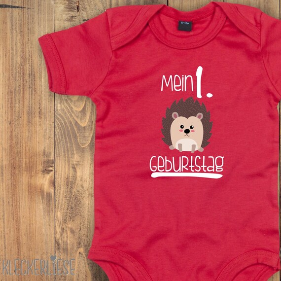 Baby Body "Mein 1. Geburtstag Igel" Babybody Strampler Jungen Mädchen Kurzarm