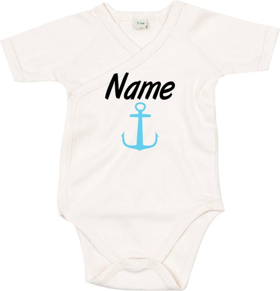 kleckerliese Wickel Baby Body "Name Wunschname Anker" Babybody Strampler Wickelbody Organic Kimono Kurzarm