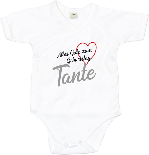 kleckerliese Wickel Baby Body "Alles Gute TANTE Herz" Babybody Strampler Wickelbody Organic Kimono Kurzarm