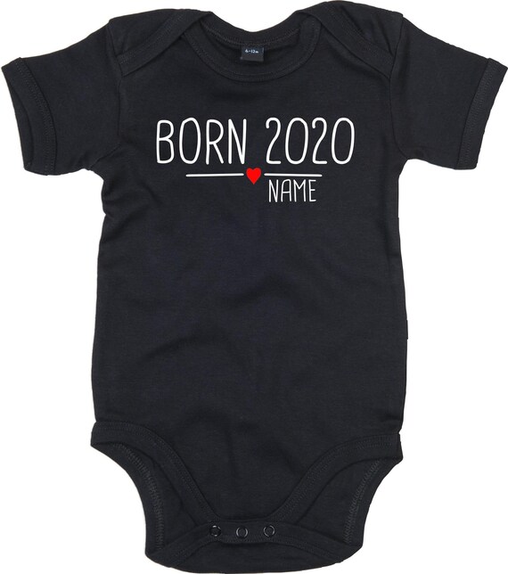 kleckerliese Baby Body "Born 2020 Herz Wunschname Wunschtext" Babybody Strampler Jungen Mädchen Kurzarm