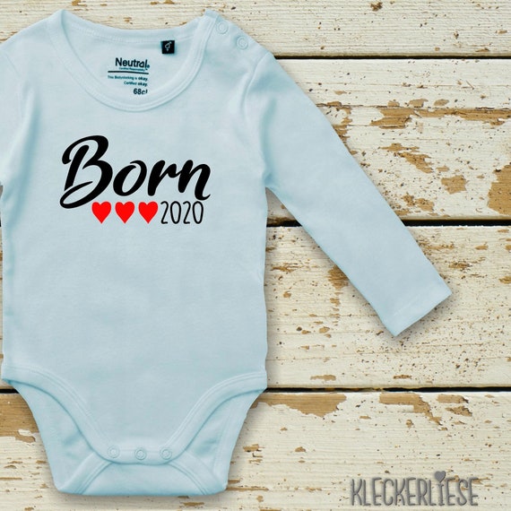 kleckerliese Langarm Babybody "Born 2020, 2021, 2022.... Wunsch Jahr" Baby Body Jungen Mädchen Longsleeve Fair Wear