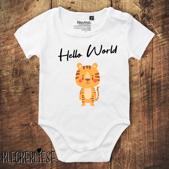 kleckerliese Babybody Body "Hello World Tiger" Fair Wear, Bio, Organic Baby Jungen Mädchen