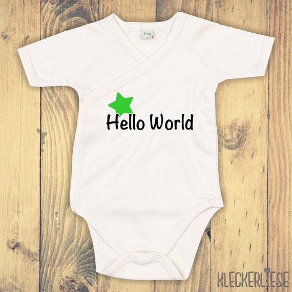 kleckerliese Wickel Baby Body "Hello World Stern" Babybody Strampler Wickelbody Organic Kimono Kurzarm
