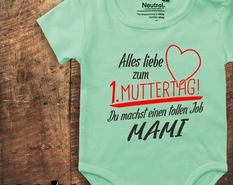 body per bambini kleckerliese "Buona prima festa della mamma! Stai facendo un ottimo lavoro mamma" Fair Wear, Organic Baby Boys Girls