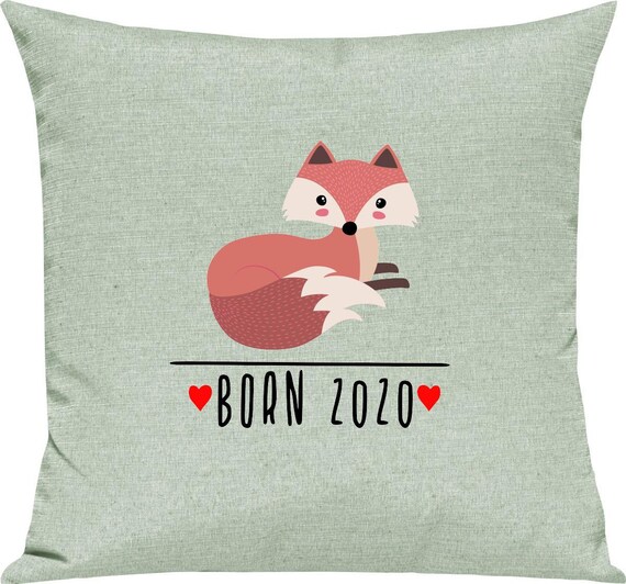 kleckerliese Kissen "Born 2020 Tiermotiv Fuchs" Kissenhülle Deko Sofa Kuschelkissen Dekoidee