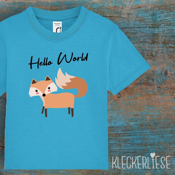 Kinder Baby Shirt Kleinkind "Hello World Fuchs" T-Shirt Jungen Mädchen