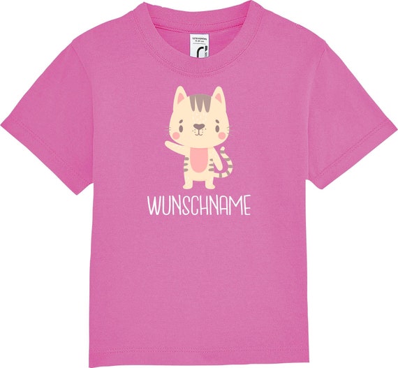 kleckerliese Kinder Baby Shirt Kleinkind "Tiermotiv mit Wunschnamen Katze Mietze Cat" mit Wunschnamen Jungen Mädchen T-Shirt