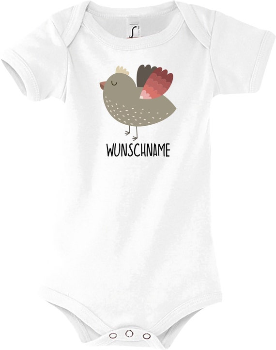 Kleckerliese Baby Body mit Wunschnamen "Vogel" Jungen Mädchen Kurzarm mit Aufdruck Motiv