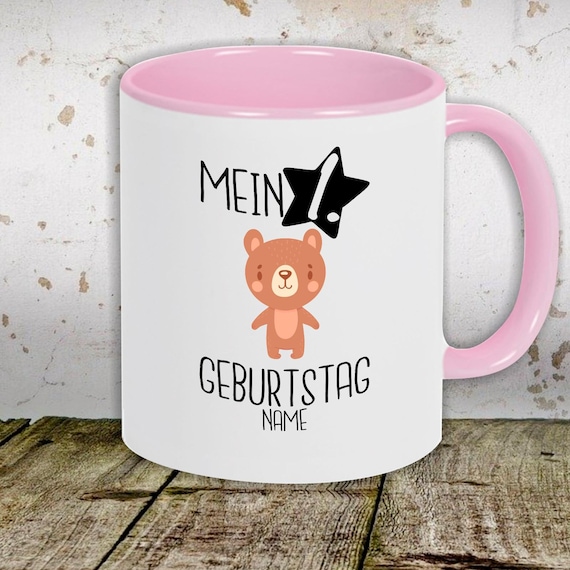 Kaffeetasse mit Wunschnamen Tasse Motiv "Mein 1. Geburtstag Bär mit Wunschname" Tasse Teetasse Milch Kakao