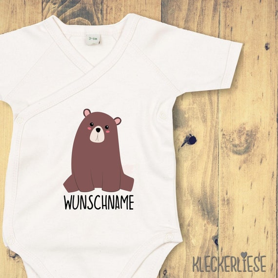 kleckerliese wrap baby body "desired name bear" baby body romper wrap body organic kimono short sleeve