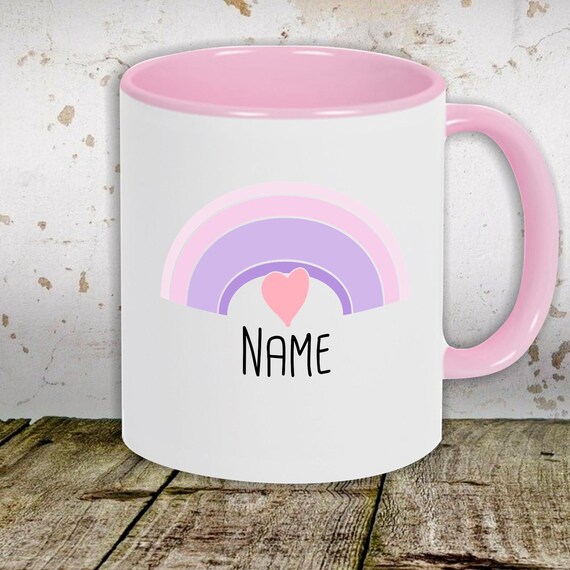 Kaffeetasse mit Wunschnamen Tasse Motiv "Regenbogen mit Wunschname" Tasse Teetasse Milch Kakao