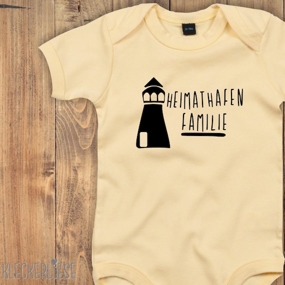 Baby Body "Heimathafen Familie Leuchtturm" Babybody Strampler Jungen Mädchen Kurzarm