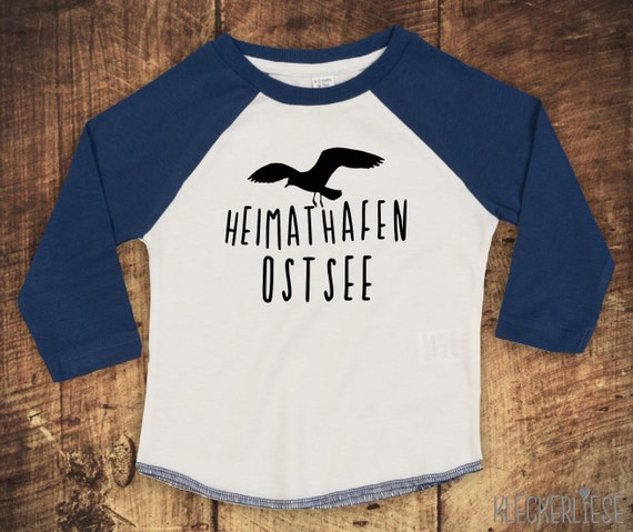 Kleckerliese Baby Kinder T-Shirt Langarmshirt "Heimathafen Ostsee Möwe" Raglan-Ärmel Jungen Mädchen