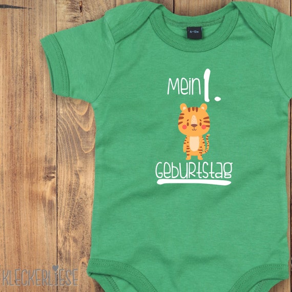 Baby Body "Mein 1. Geburtstag Tiger" Babybody Strampler Jungen Mädchen Kurzarm