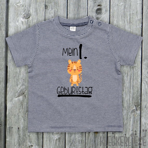 kleckerliese strip Baby Shirt "Mein 1. Geburtstag Tiger" Tiermotive Bär Farbe Blau/Weiß