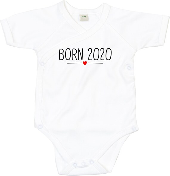 kleckerliese Wickel Baby Body "Born 2020 2021 2022 Herz" Babybody Strampler Wickelbody Organic Kimono Kurzarm