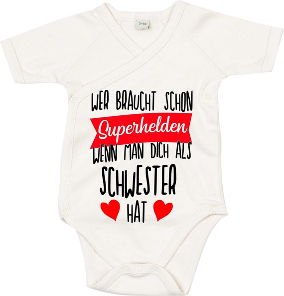 Wickel Baby Body " Wer braucht schon Superhelden wenn man dich als Schwester hat" Babybody Strampler