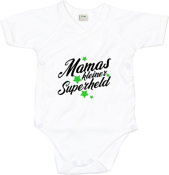 kleckerliese Wickel Baby Body "Mamas kleiner Superheld" Babybody Strampler Wickelbody Organic Kimono Kurzarm