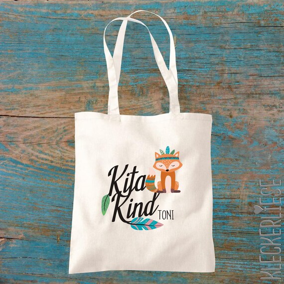 Stoffbeutel "Kitakind" mit Wunschname Jute Bag Beutel Tasche Kita Schule  Wechsel Sachen Kleidung Kleckerliese