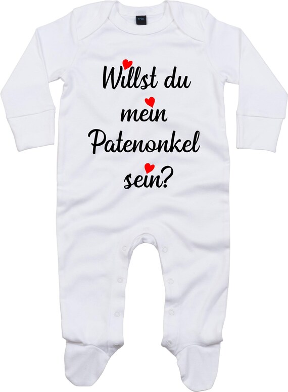 Kleckerliese Baby Schlafanzug "Willst Du Mein Patentonkel Sein?" Sleepsuit Langarm Jungen Mädchen Einteiler Strampler